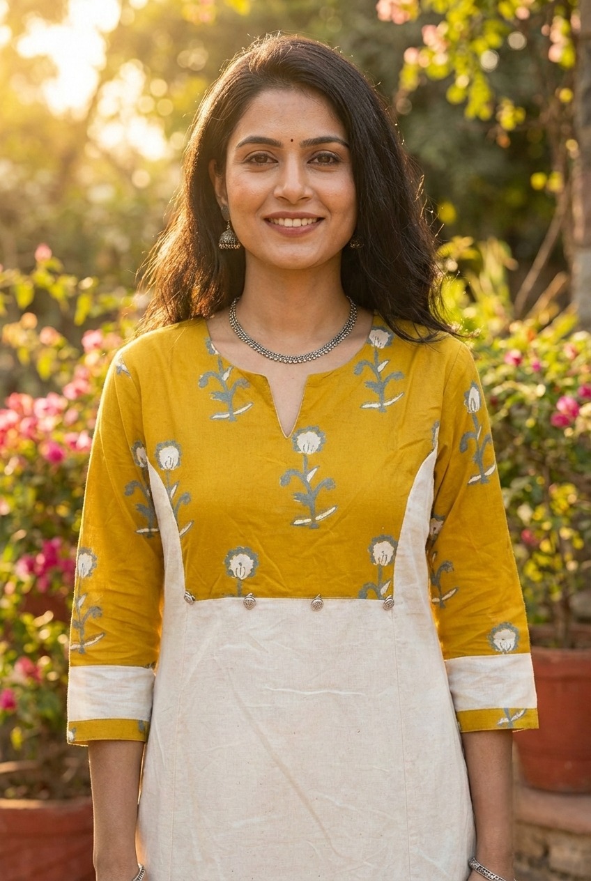 Neerus Green cotton printed kurta set - detail view 2