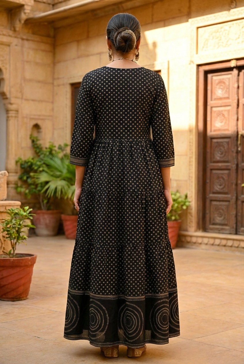 Neerus Black cotton printed suit set - side view