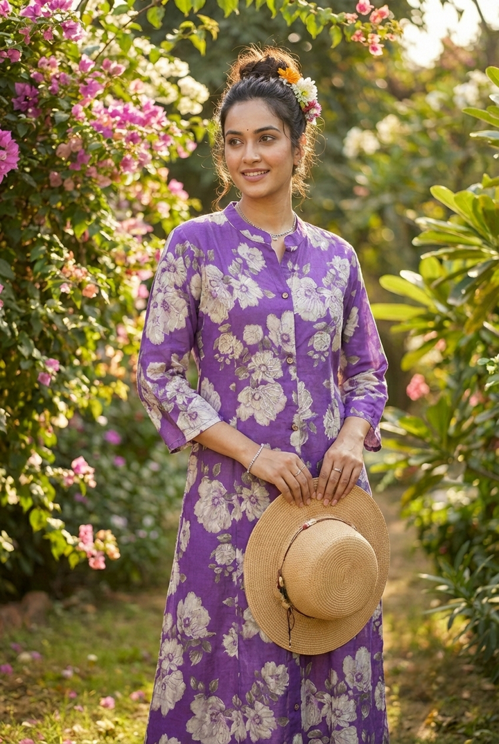 Purple Rayon Floral Printed Kurta