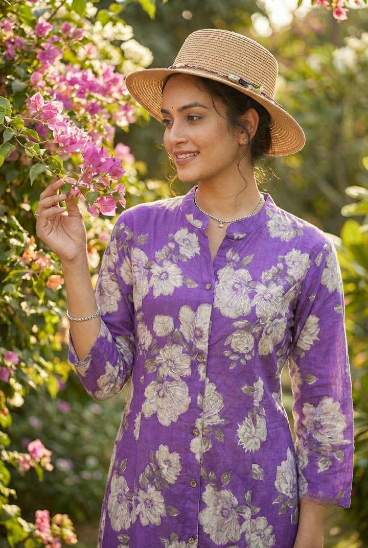 Purple Rayon Floral Printed Kurta