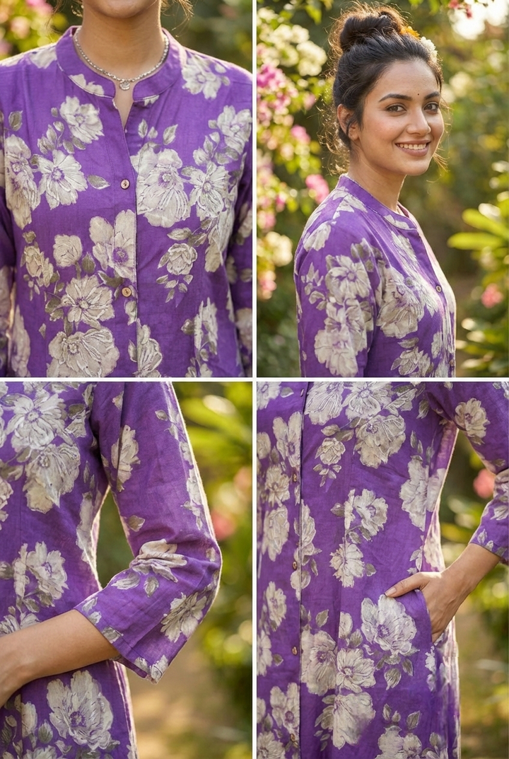 Purple Rayon Floral Printed Kurta