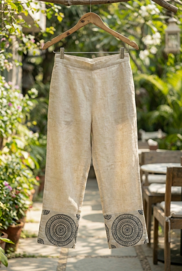 Grey Linen Printed Two Piece Set