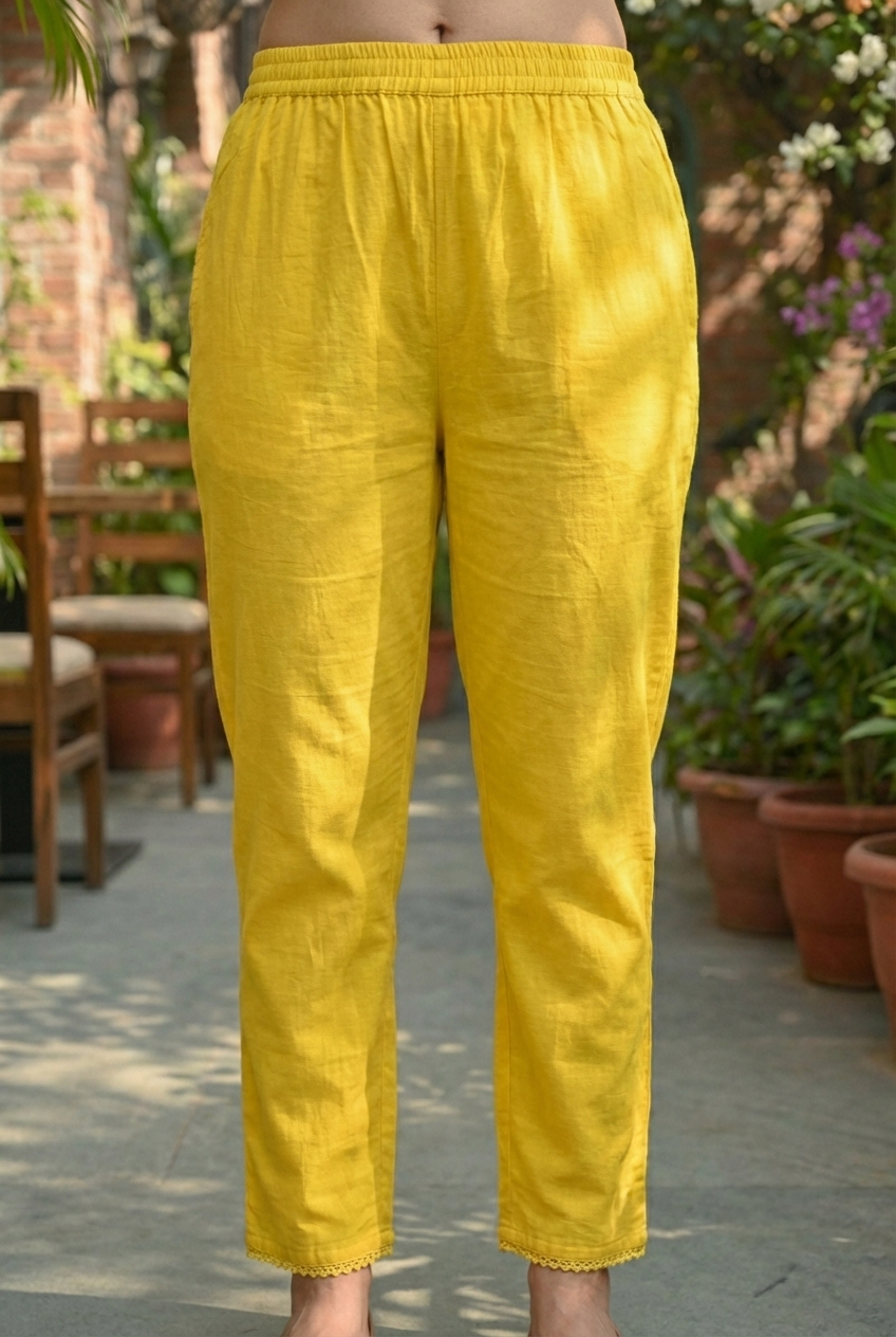 Neerus Yellow cotton hand embroidered suit set - detail view 3