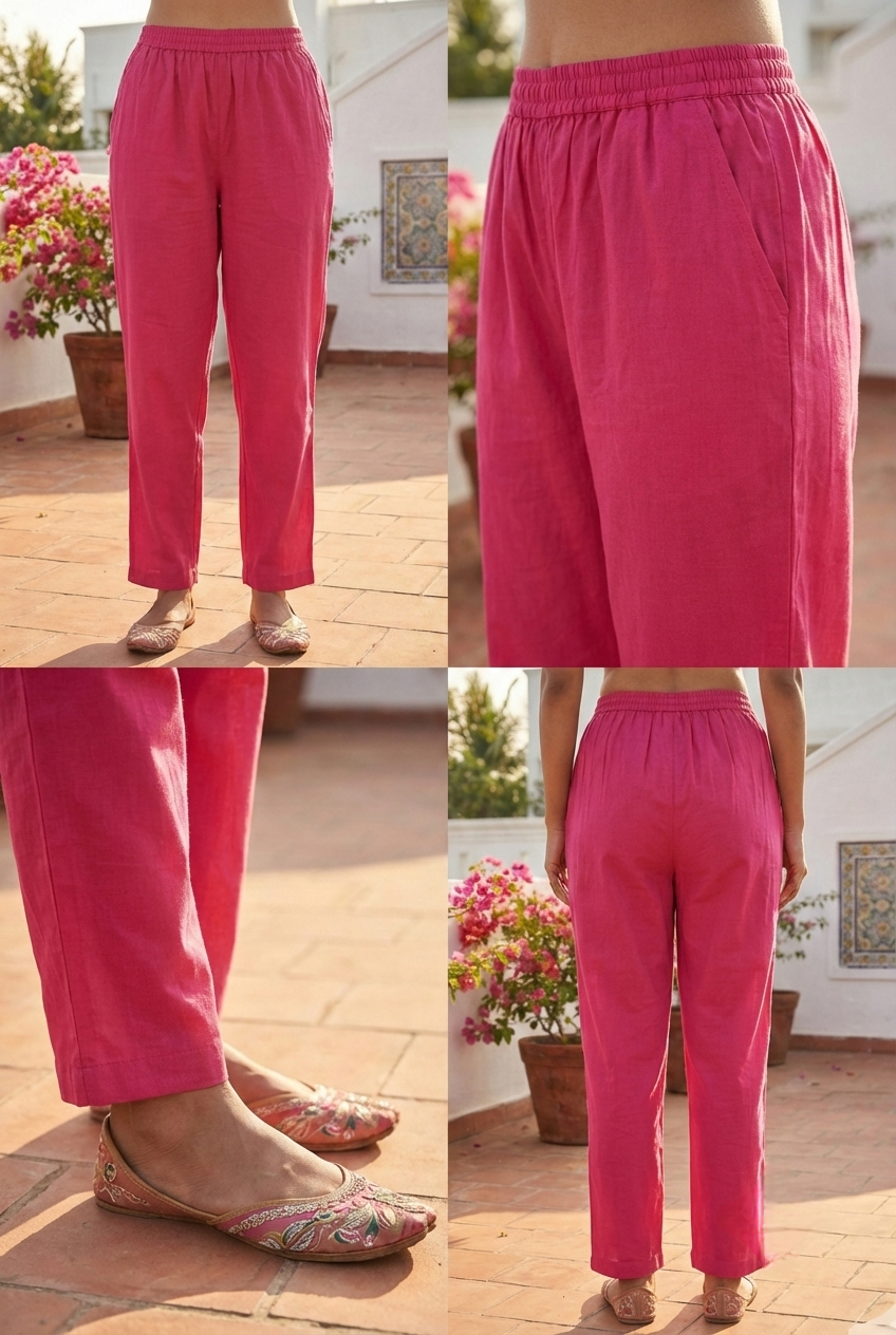 Neerus Pink cotton hand embroidered suit set - detail view 3