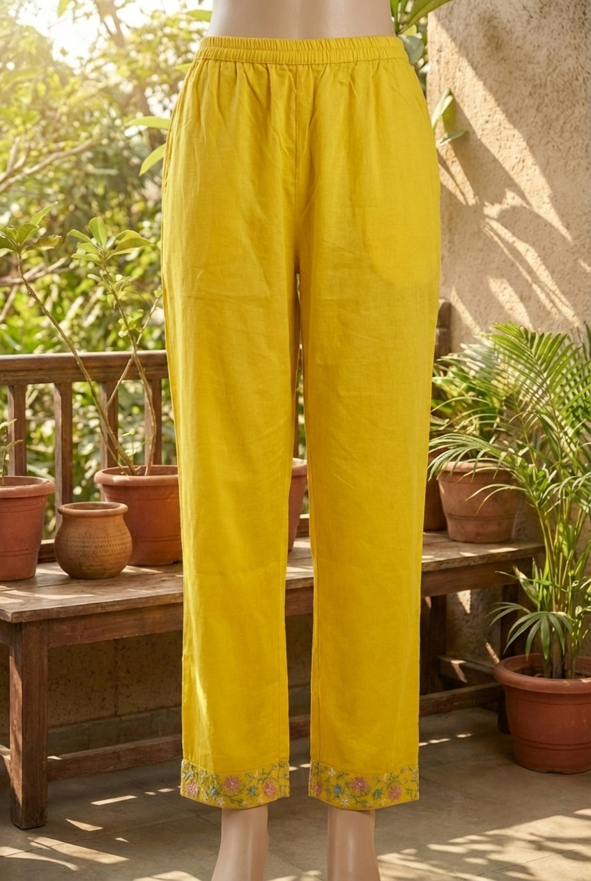 Neerus Yellow linen hand embroidered suit set - detail view 3