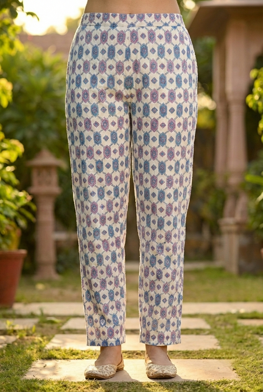 Neerus Blue cotton printed suit set - detail view 3
