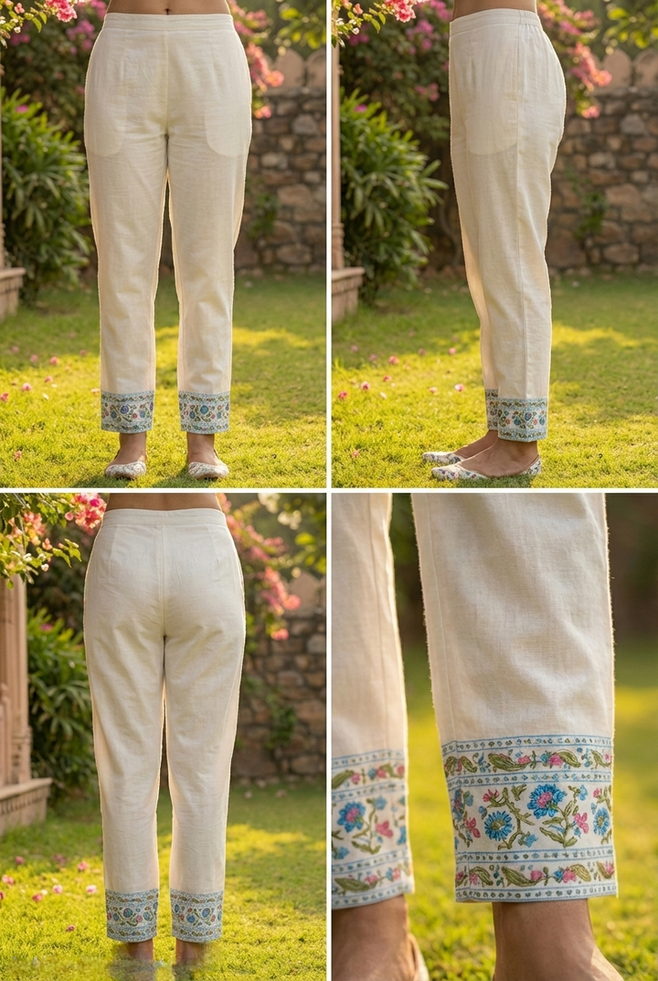 Neerus White cotton printed suit set - detail view 2