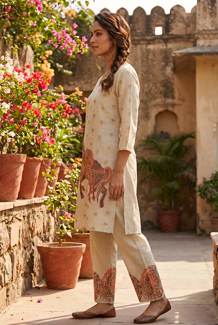 Maroon Linen Printed Two Piece Set