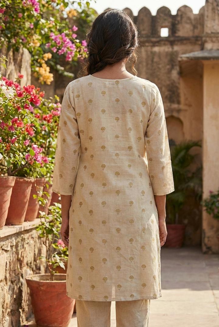 Maroon Linen Printed Two Piece Set