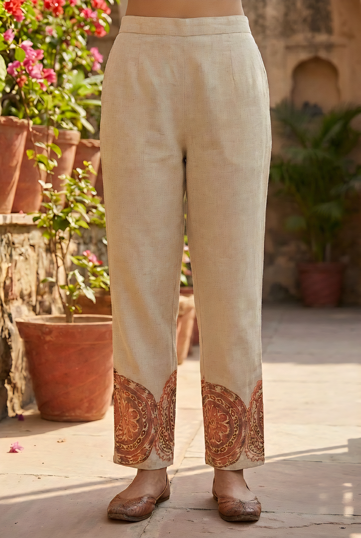 Maroon Linen Printed Two Piece Set