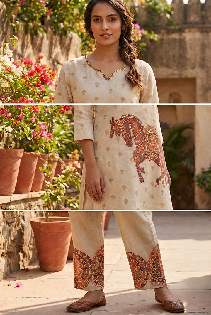 Maroon Linen Printed Two Piece Set