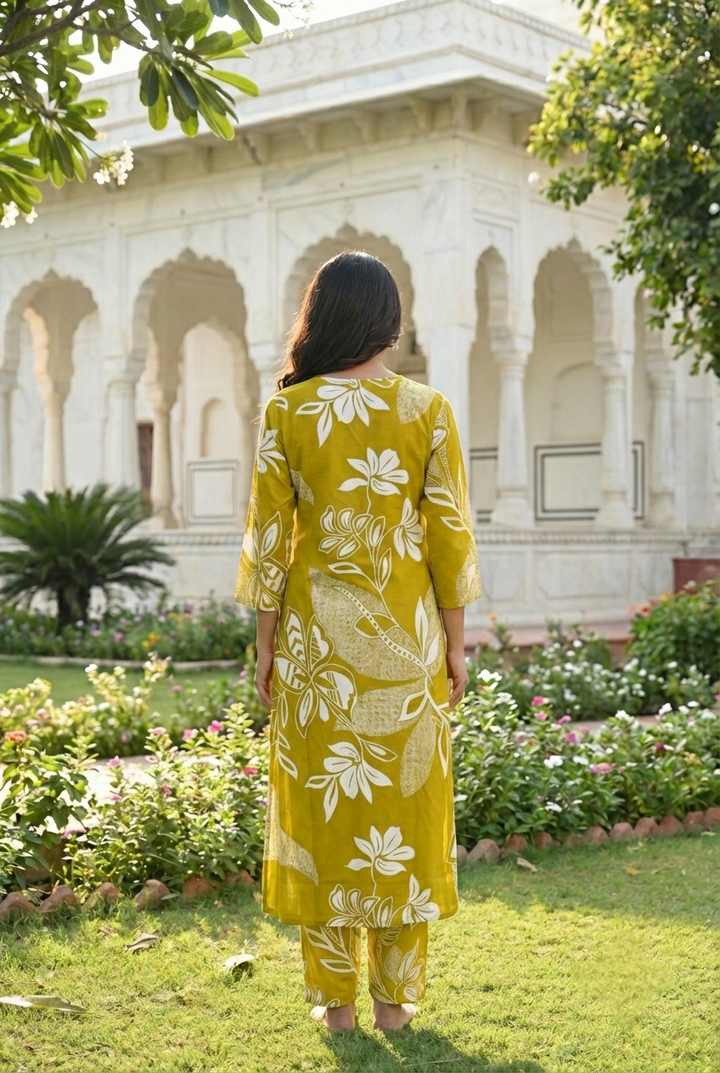 Mehadi Green Rayon Floral Printed Two Piece Set