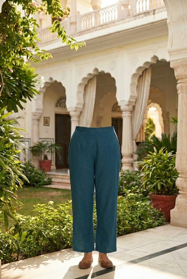 Teal Silk Printed Three Piece Set