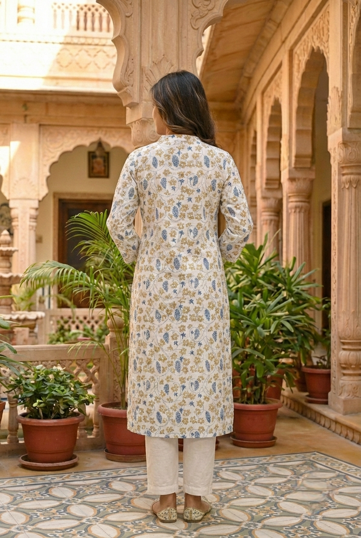 Blue Cotton Printed Two Piece Set