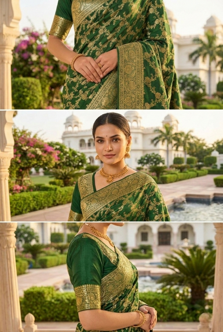 Green Banaras Floral Pattu Saree