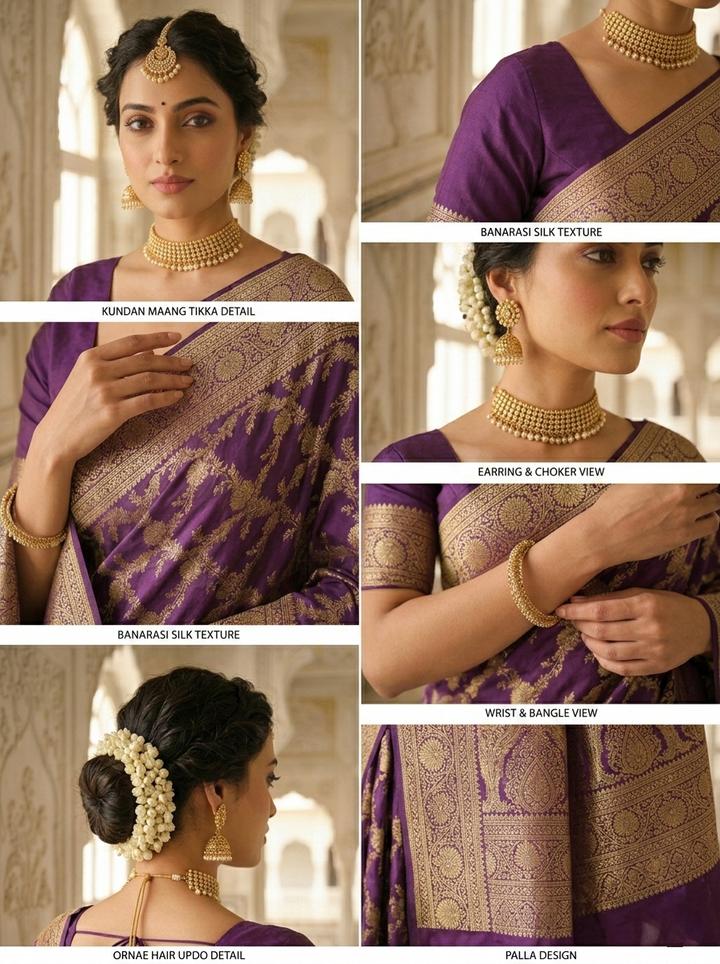 Neerus Purple Pattu Silk printed Banarasi saree - side view