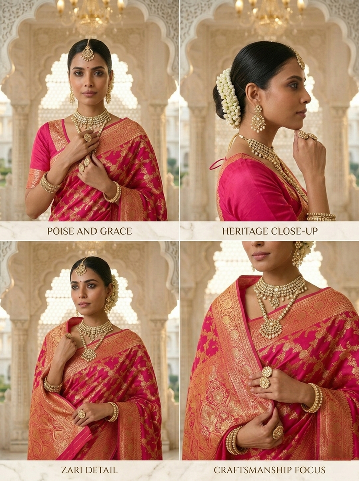 Rani Pink Banaras Floral Pattu Saree