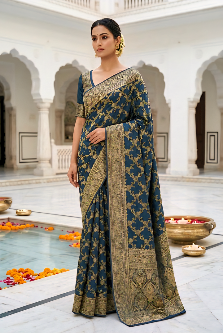 Peacock Banaras Floral Pattu Saree