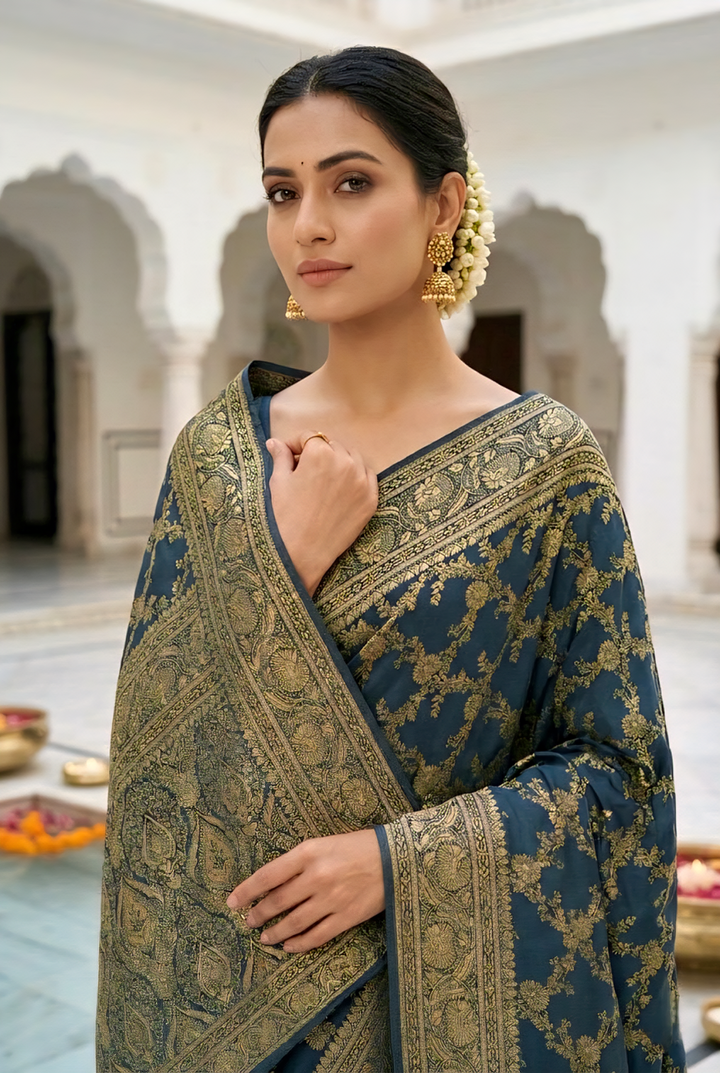 Peacock Banaras Floral Pattu Saree