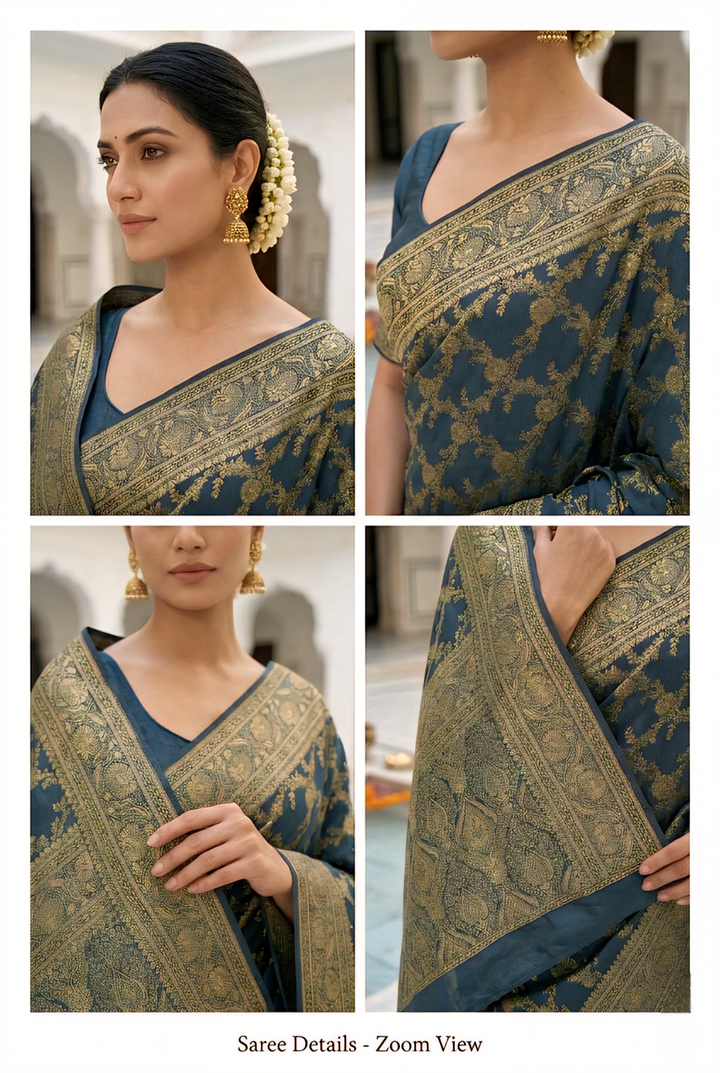 Peacock Banaras Floral Pattu Saree