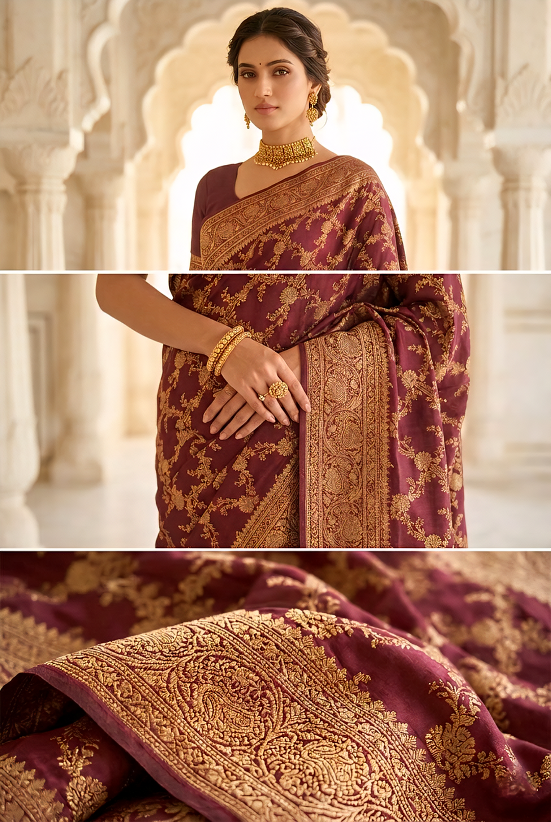 Neerus Maroon Pattu Silk Printed Saree - detail view 2