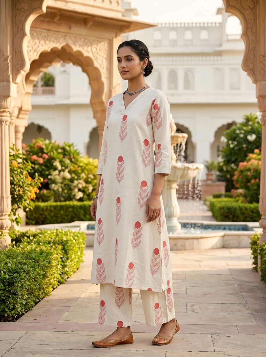 Rust Cotton Floral Printed Two Piece Set