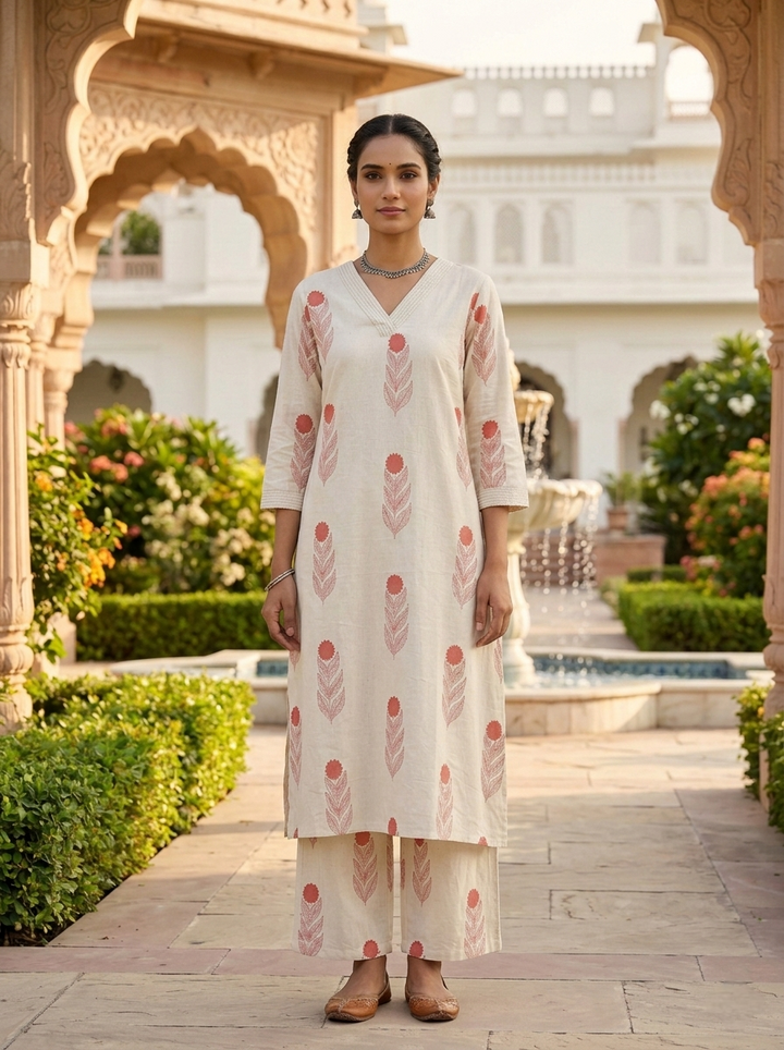 Rust Cotton Floral Printed Two Piece Set