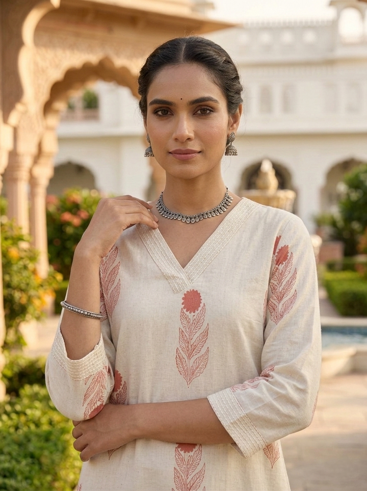 Rust Cotton Floral Printed Two Piece Set