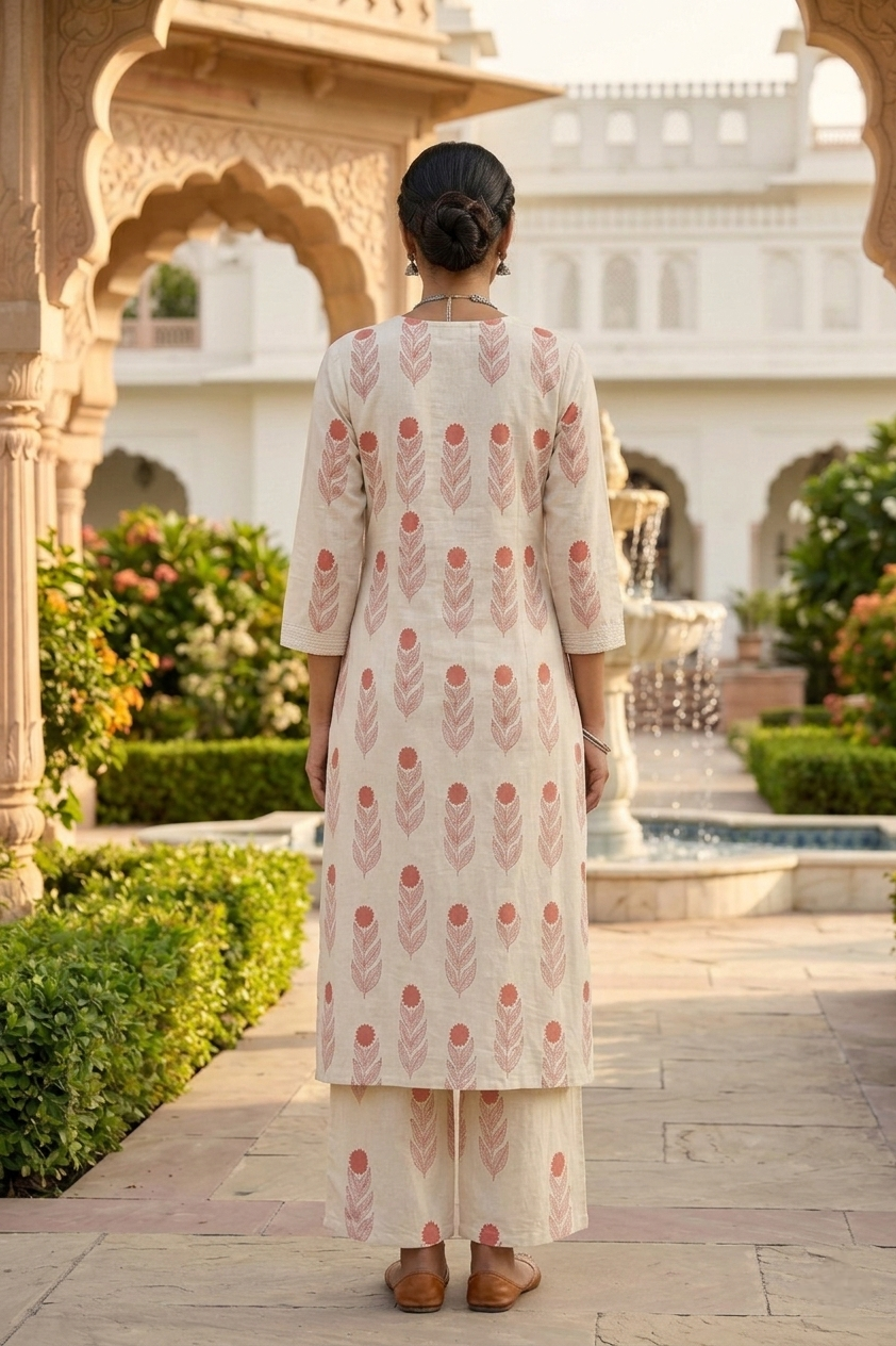 Rust Cotton Floral Printed Two Piece Set