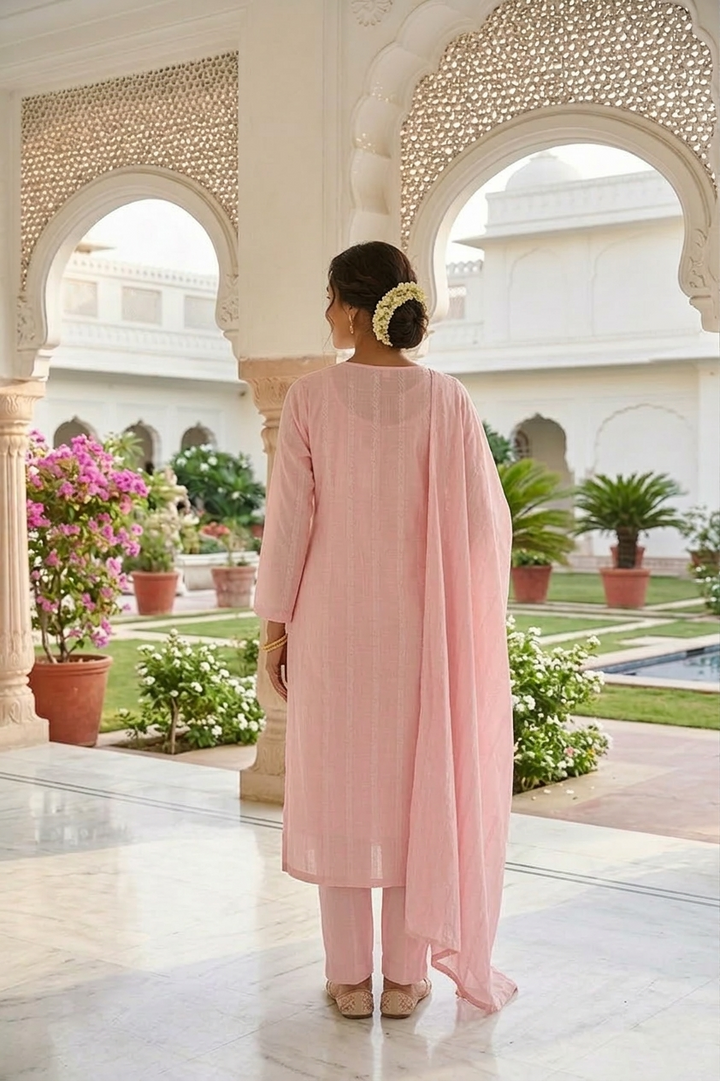 Peach Cotton Beads Embroidery Three Piece Set