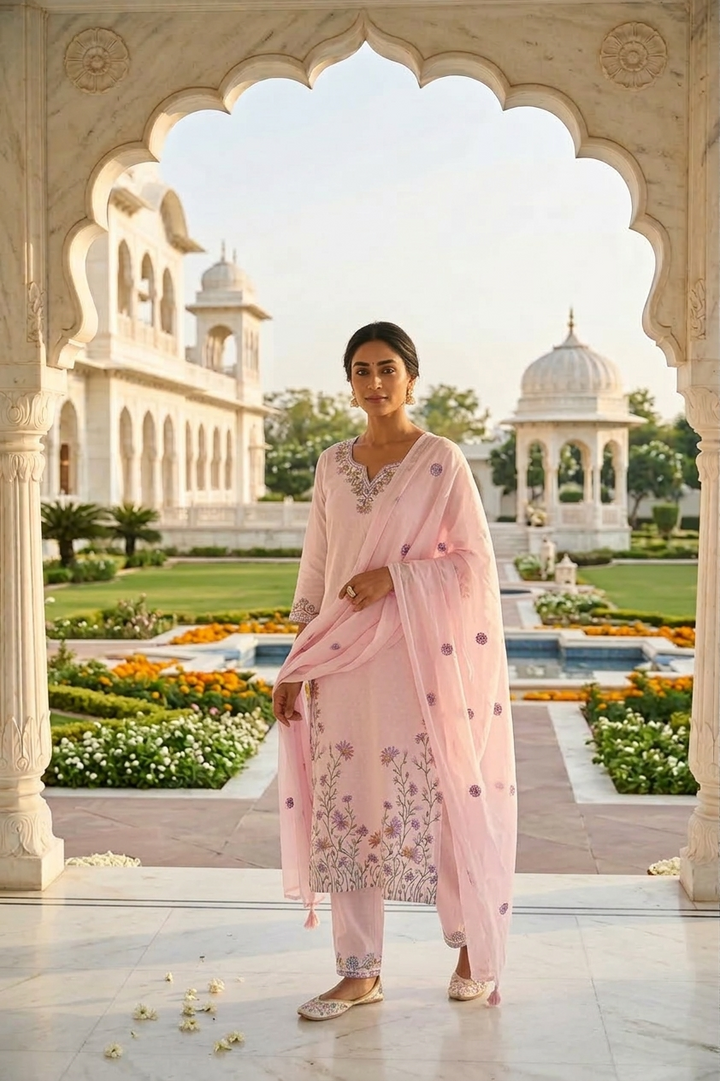 Baby Pink Cotton Three Piece Set