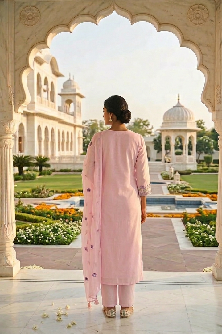 Baby Pink Cotton Three Piece Set