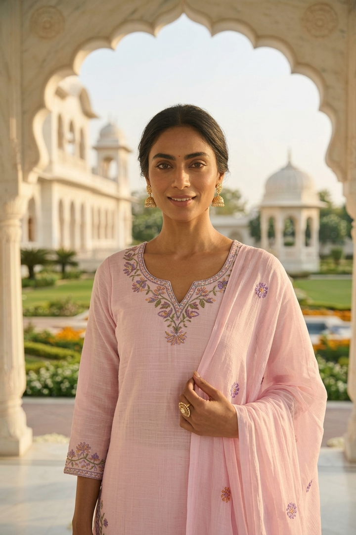 Baby Pink Cotton Three Piece Set