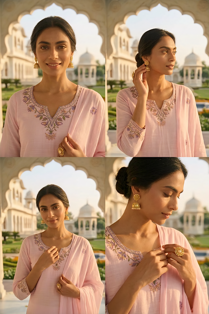 Baby Pink Cotton Three Piece Set