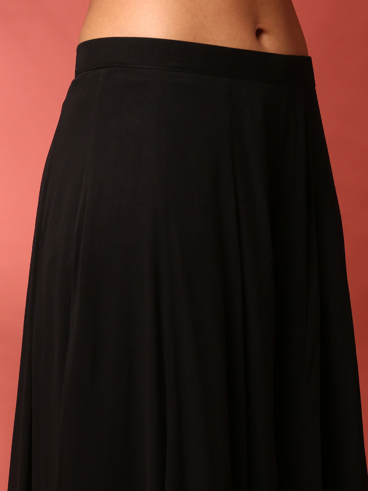 Black heavy hand embroidered peplum top with palazoo set