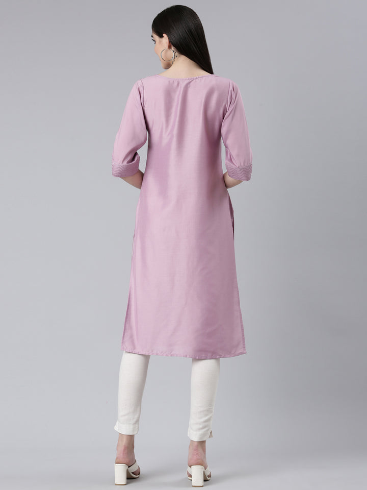 Neerus Lavender Regular Straight Woven Design Kurtas