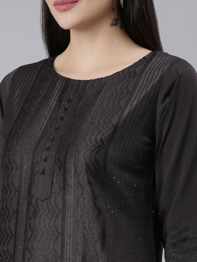 Neerus Grey Regular Straight Woven Design Kurtas