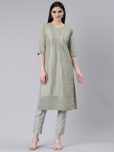 Neerus Gold Regular Straight Woven Design Kurtas