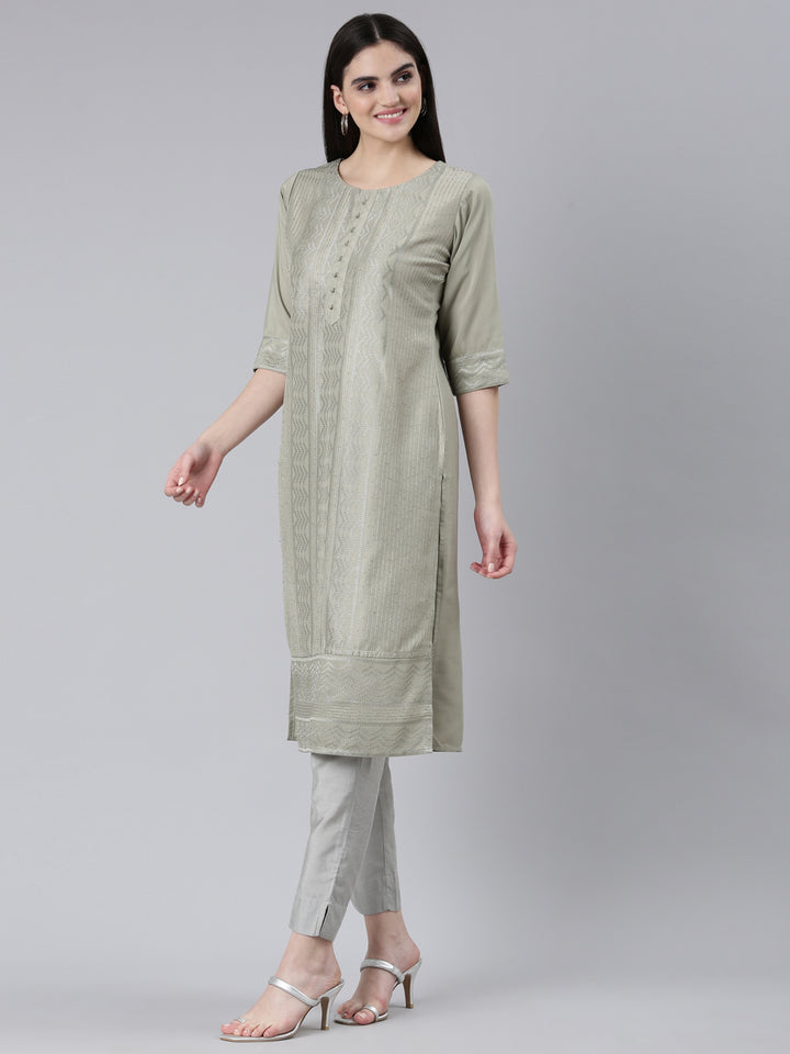 Neerus Gold Regular Straight Woven Design Kurta