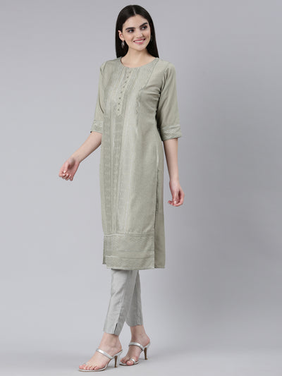 Neerus Gold Regular Straight Woven Design Kurtas