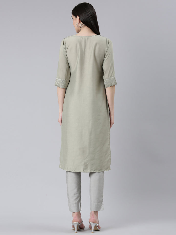 Neerus Gold Regular Straight Woven Design Kurta