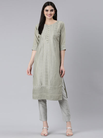 Neerus Gold Regular Straight Woven Design Kurtas