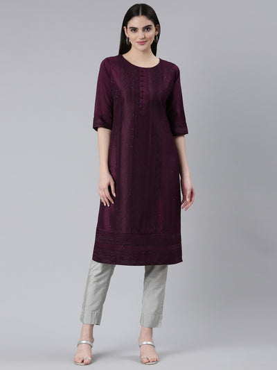 Neeru's Purple Regular Straight Woven Design Kurtas
