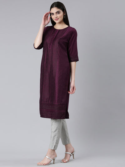 Neeru's Purple Regular Straight Woven Design Kurtas