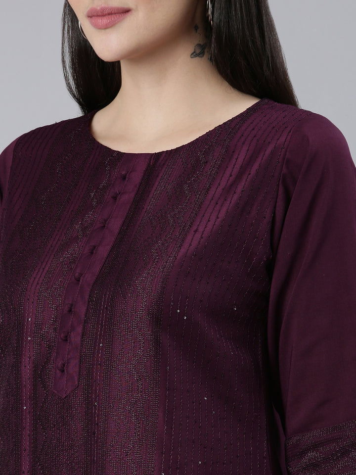 Neerus Purple jacquard woven straight kurti - detail view 1