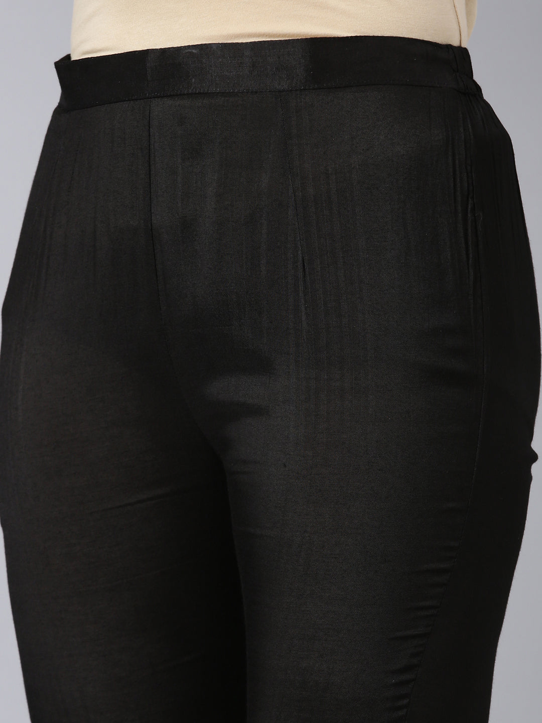 Neerus Black solid high-low kurta set with trousers - detail view 3