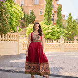 Neerus Maroon Casual Maxi Solid Dresses