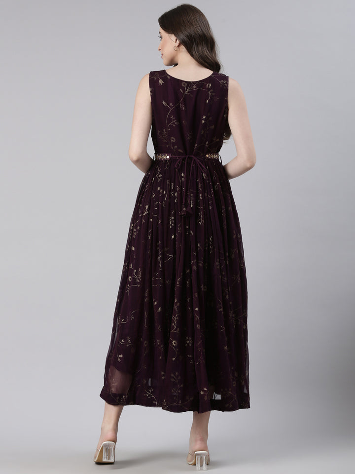 Neerus Brown Casual Floral Maxi Dresses