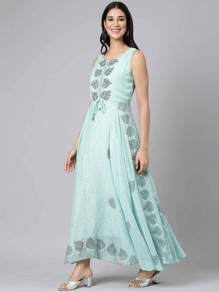 Neerus Sea Green Casual Floral Maxi Dresses