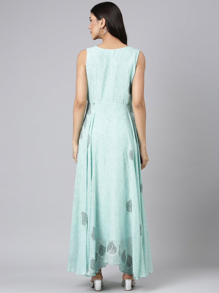 Neerus Sea Green Casual Floral Maxi Dresses